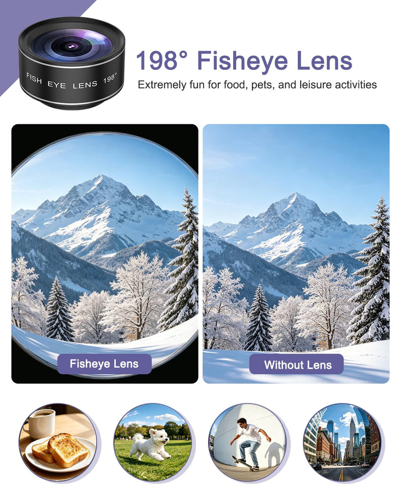 7-in-1 Cell Phone Camera Lens Kit, 15X Macro, 0.63X Wide Angle, 2X Telephoto, 198° Fisheye, CPL, Star & Kaleidoscope Filters, Compatible with iPhone, Samsung & Most Major Smartphone