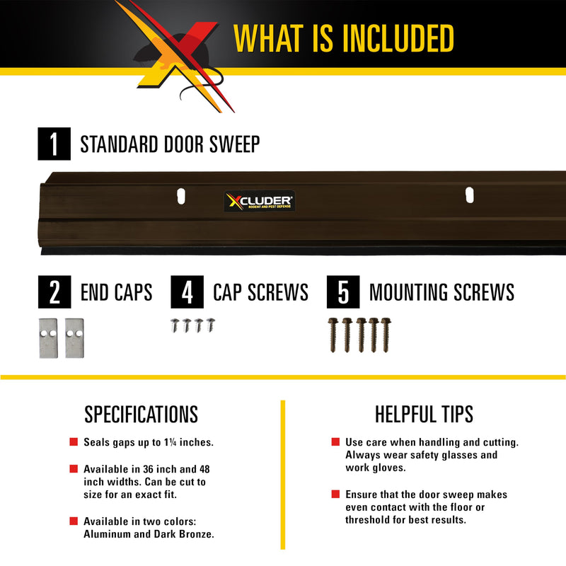 Xcluder 48” Standard Door Sweep, Dark Bronze Seals Out Animals, Enhanced Weather Sealing, Easy to Install Chew Proof Standard 48 Inch