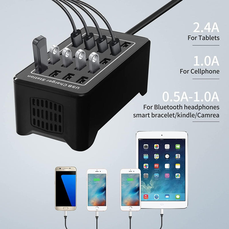 USB Charger, 100W(20A) Desktop USB Charging Station, 20-Port Multi-Function Smart Charger Kompatibel mit iPhone 11/12/13/14/15/16/Galaxy S24/S23/S22/S21/iPad/Tablets/Smartwatches/Headphones