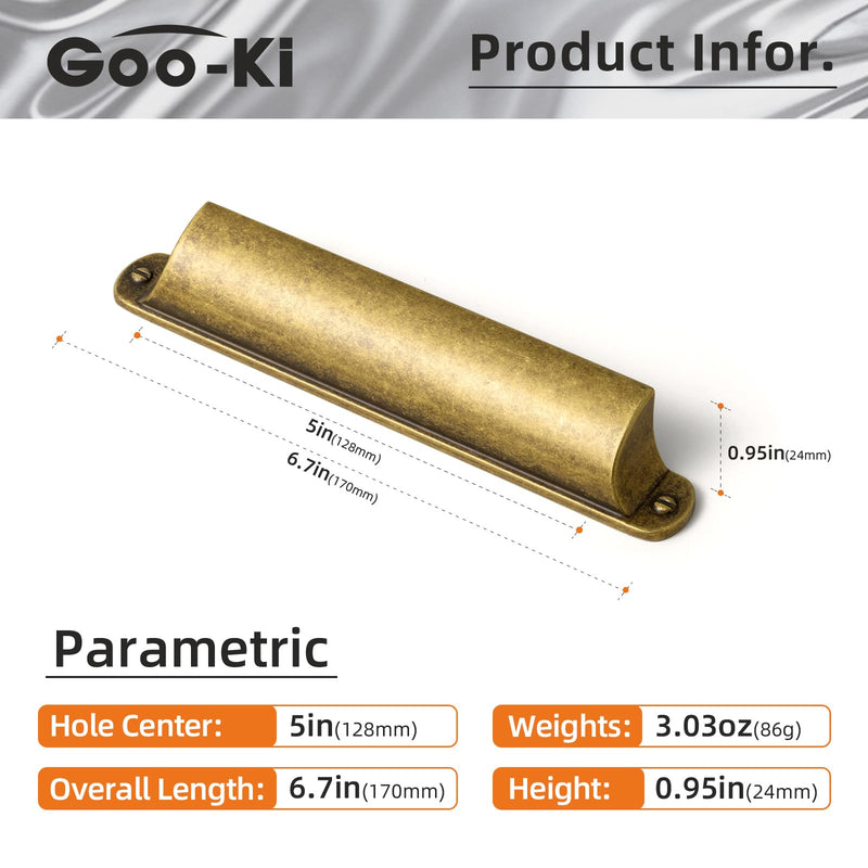 Goo-Ki 6 Pack Antique Brass Cup Pulls for Cabinets and Drawers, 5.04" c-c Vintage Brass Bin Cup Drawer Pulls Handles Zinc Alloy Kitchen Hardware Cabinet Cup Pulls 5.04 Inches Center-Center