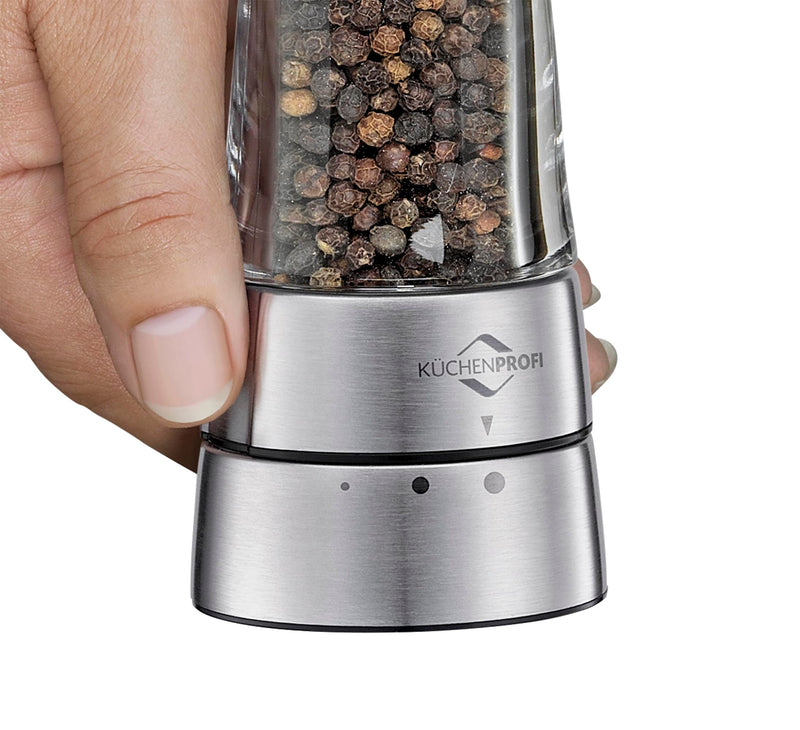 Küchenprofi Acrylic Salt Mill Grinder Set - 2.5" x 5.5"H, Stainless Steel & Acrylic - Pepper Mill with Adjustable Ceramic Grind - Multipurpose Stainless Steel Kitchen Tool