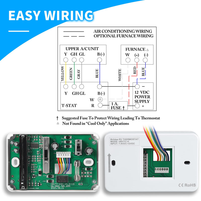 Briidea RV Thermostat Compatible with Coleman 7330 * 335*, 7330 * 385*, 7330 * 336* Series, Heat & Cool Camper Thermostat, 12 VDC, White, Easy to Use