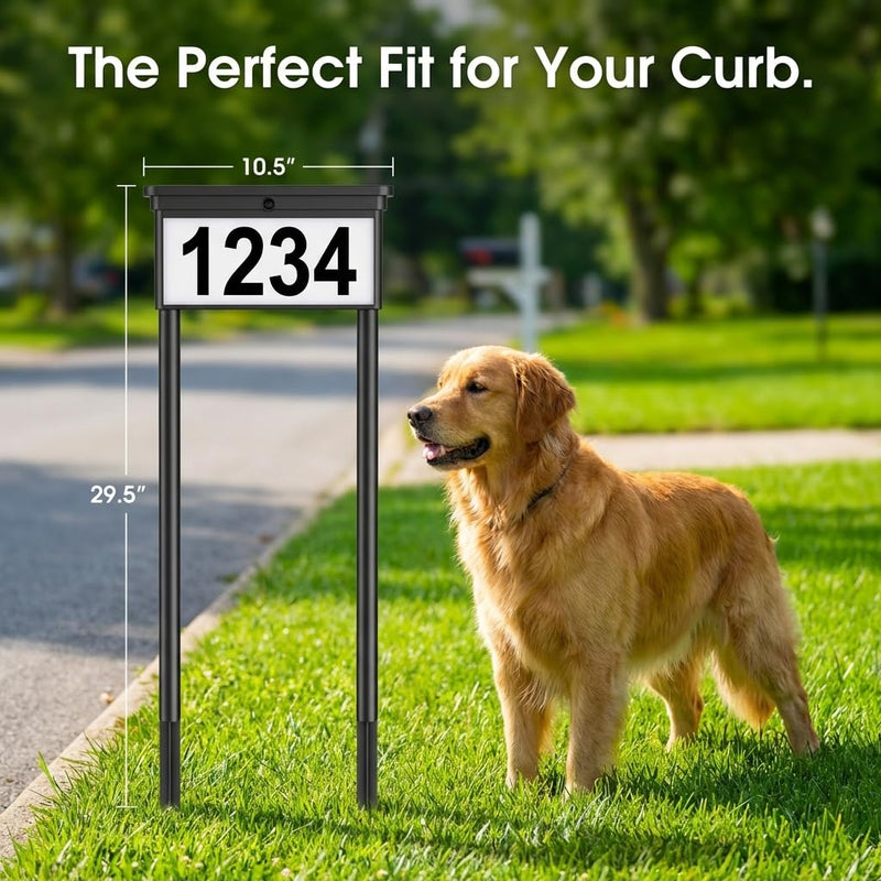 Solar Address Sign for Yard: 29" Double-Sided Lighted House Numbers with 12 Color Modes, 2-in-1 Dual Mounting (Stake or Mailbox), Waterproof LED Address Plaque, 4 Sets Numbers & Letters, 1 Pack