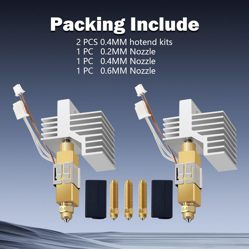 2PK 0.4MM CC2 Hotend for Centauri Carbon 2/CC2 Ceramic Hot End Upgrade Extruder Hotend Print Head Replacement with Extra 0.2MM 0.4MM 0.6MM Brass-Hardened Nozzle for Elegoo CC 2 Accessories 2PK 0.4MM CC2 Hotend