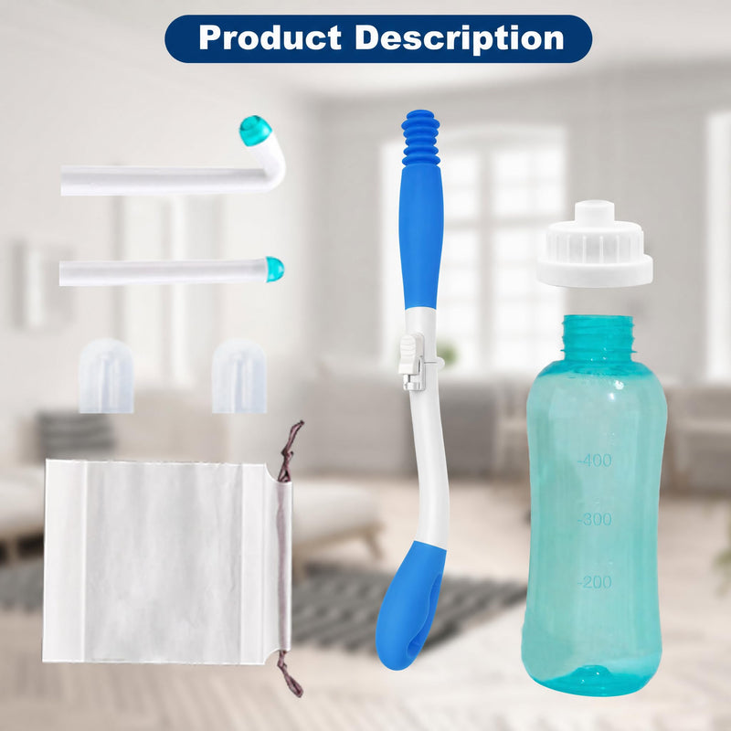 Foldable Toilet Aids Set for Wiping – 2PCS Personal Hygiene Kit with Collapsible Butt Wiper Tool & Dual-Nozzle Peri Bottle , Wiping Aid for Post-Surgery Recovery, Elderly and Travel Use (Blue, Ultra) Blue