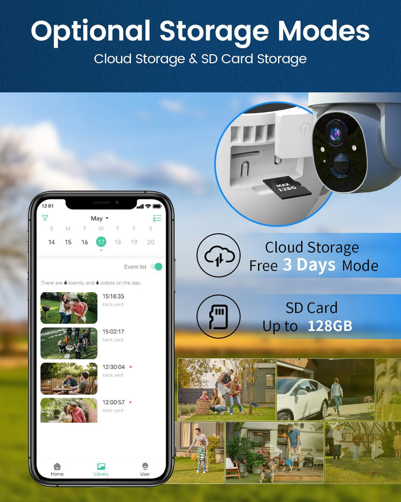 Solar Security Cameras Wireless Outdoor,360° View Battery Powered with Spotlight Color Night Vision,2K WiFi Home Security,PIR Sensor,Wireless Easy Install, 2.4 GHz Wi-Fi White WiFi 1 Pack