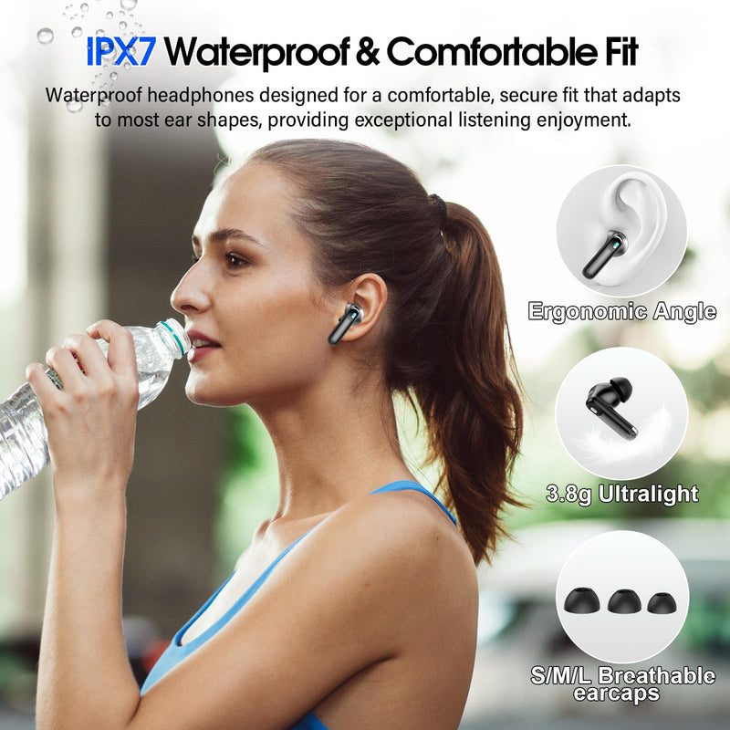 Wireless Earbuds, AI Translation Earbuds Real Time Touch Screen | 5 EQ Modes, 48H AI Ear Buds with ANC Noise Cancelling/Transparency Mode, IPX7 Waterproof, 164 Language/7 Translation Modes Premium Black