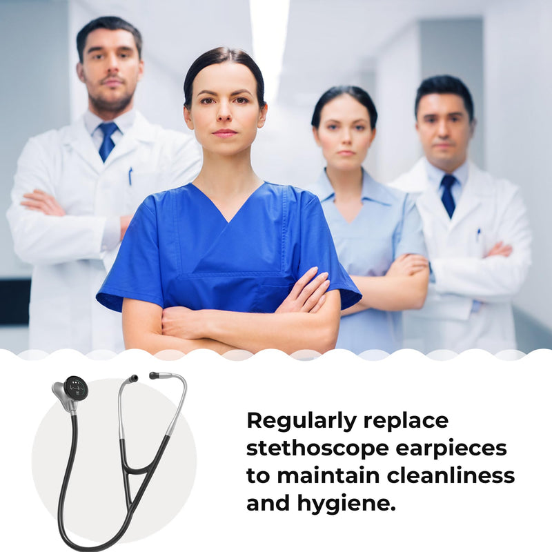 Replacement Ear Tips Compatible with EKO CORE 500 Digital Stethoscope, Original-Size Silicone, 6 Pairs (3 Small, 3 Large), Black