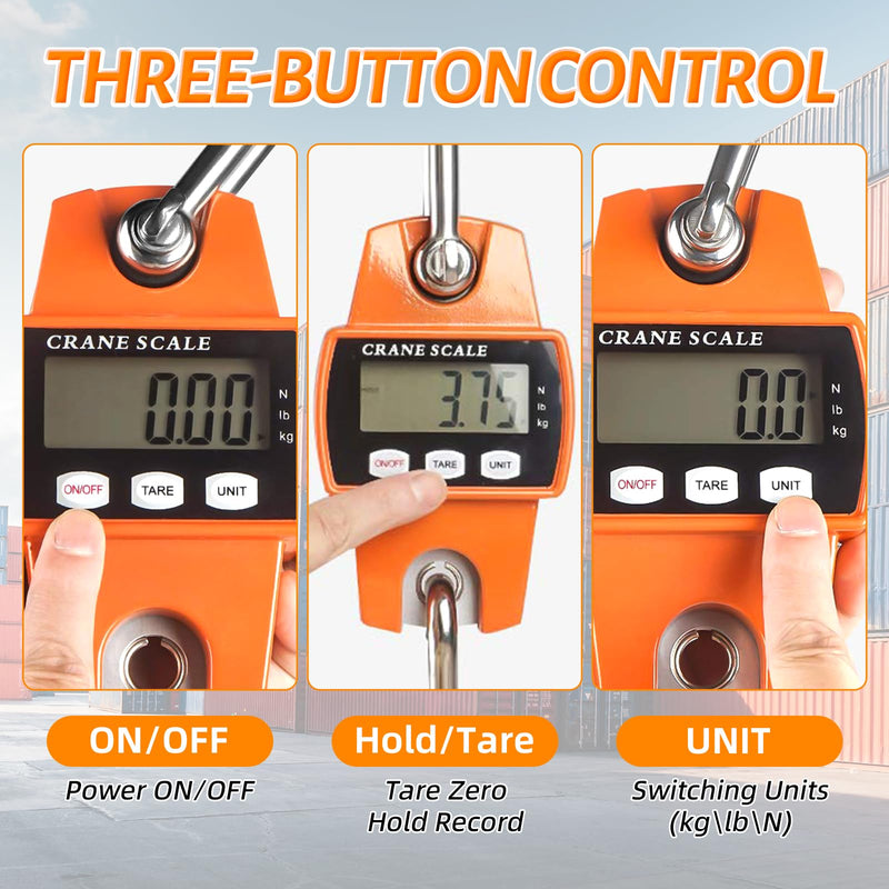 Digital Hanging Scale, 1100lb/500kg Handheld Crane Scale, Small Crane Scale with LCD Display and Hooks, Aluminum Alloy Body for Hunting, Outdoor, Luggage, Farm (Orange) Orange-1100lb