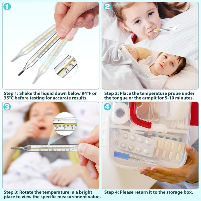 MAGICLULU 2Pcs Glass Temperature for Adults, Oral Temperature Armpit Precise Measurement Fast Reading for Kids Baby Elderly Family Clinic Dual Scale ℃ & ℉