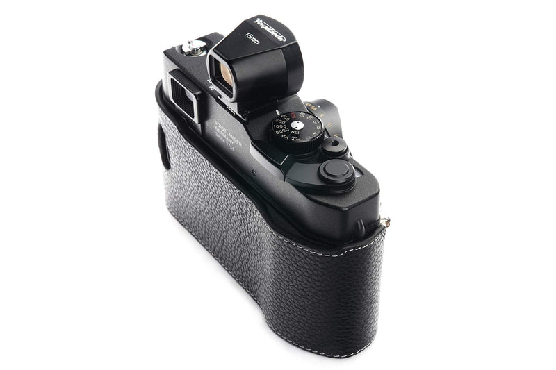 Voigtlander Bessa R2 Case, BolinUS Handmade Genuine Real Leather Half Camera Case Bag Cover for Voigtlander BESSA R4M R4A R3M R3A R2S R2C R2A R2M R2 T Camera with Hand Strap (Black) Black