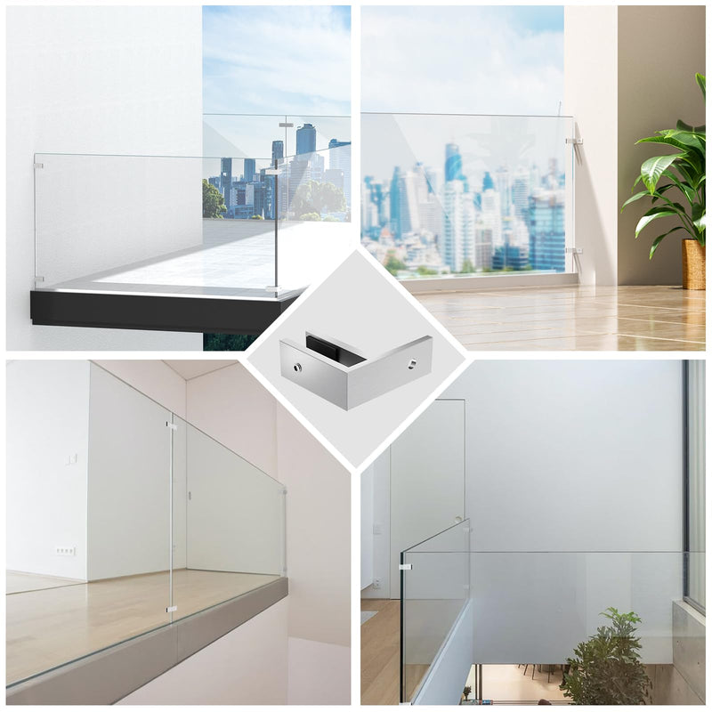 4 Pack Railing Wall to Glass Clamp, F Shape Stainless Steel T304 Bracket for Indoor & Outdoor, Brushed Finish Railing Glass Clip Holder for Fence, Balustrade, Balcony Deck 4 Pack