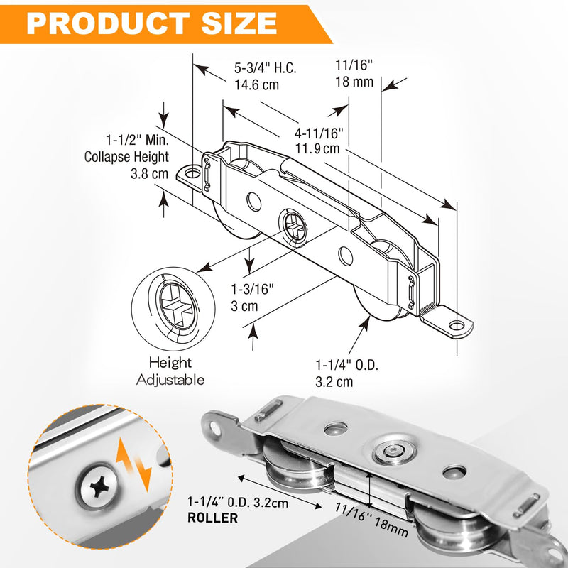 2 Pcs Sliding Patio Door Roller 304 Stainless Adjustable Sliding Door Wheel | Adjustable 304 stainless steel sliding door rollers, 300 lbs heavy load, replacement hardware for patio glass sliding doors
