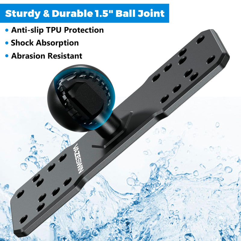 VAZESWIN 1.5" Ball Aluminum Alloy Fish Finder Mount, AMPS Rectangular Plate | for RAM Mounts C Size 1.5" Ball Double Socket Arm, Universal Marine Electronic Mounting Plate for Garmin/Lowrance/Humminbird