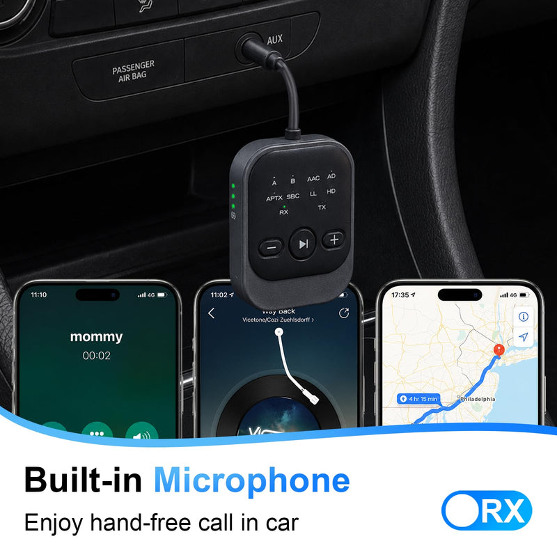 Bluetooth Transmitter Receiver, Airplane Bluetooth Adapter for TV (Black) | Bluetooth 5.3 Airplane Travel Essentials 2-in-1 Wireless Bluetooth Adapter Dual Link for Headphones Low Latency with Mic Black