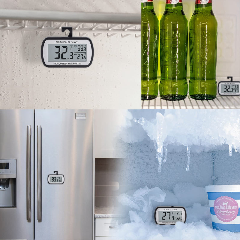 AEVETE Refrigerator Thermometer Digital Fridge Freezer Thermometer with Magnetic Back Large LCD, No Frills Easy to Read (Black-6 Pack) Black 6 pack