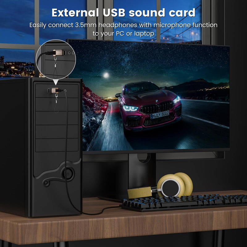 MOSWAG USB to 3.5mm Audio Jack Adapter 2 Pack, USB to Audio Aux Adapter, External Sound Card Converter Compatible with Headset Windows, Desktops, Laptop, Linux, PS4, PC Brown