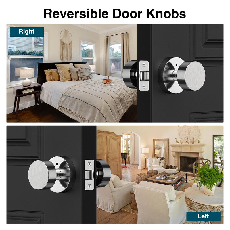 Brushed Nickel Door Knobs, Privacy Satin Nickel Door Knob, Silver Modern Door Knobs Interior, Round Door Handle for Bedroom, Bathroom, Study, Office 1