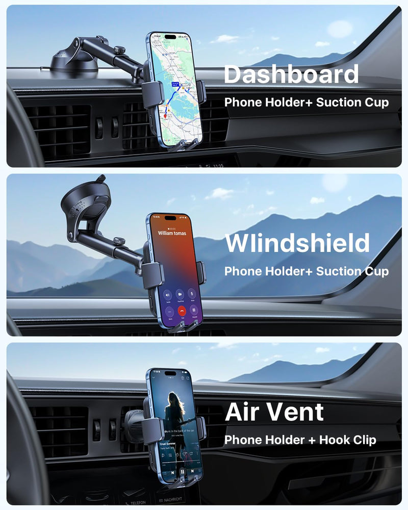 Wireless Car Charger, 15W Auto Clamping Car Charger Dash Windshield Air Vent Phone Holder Compatible with iPhone 17 16 15 14/13/13 Pro/12 pro/12/11/X/8, Samsung S25/S24/S23/S22,etc (Black) Black
