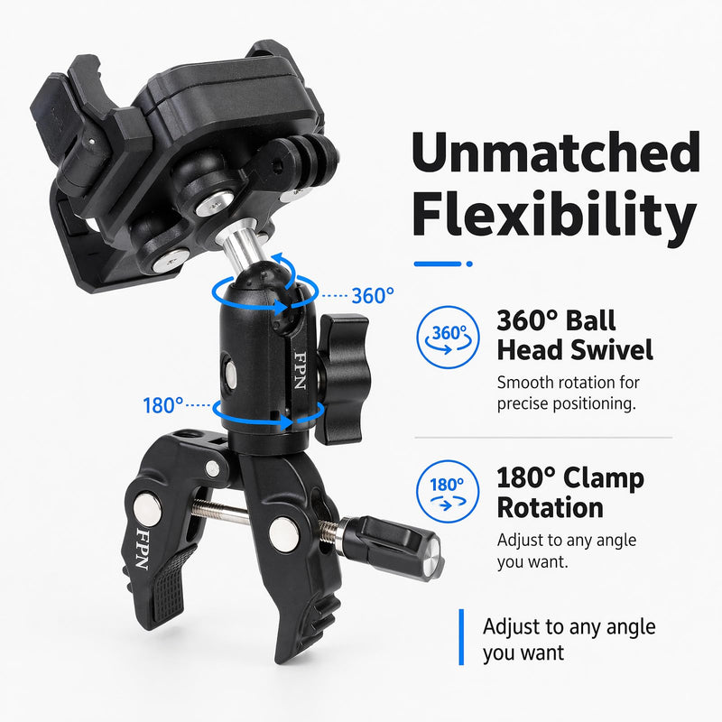 All-Metal Handlebar Clamp Base Mount with Adjustable Single Socket Arm, Fits 0.5-1.77" Round Rails, Compatible with RAM Mounts, 1" Ball Motorcycle Bike Phone Holder