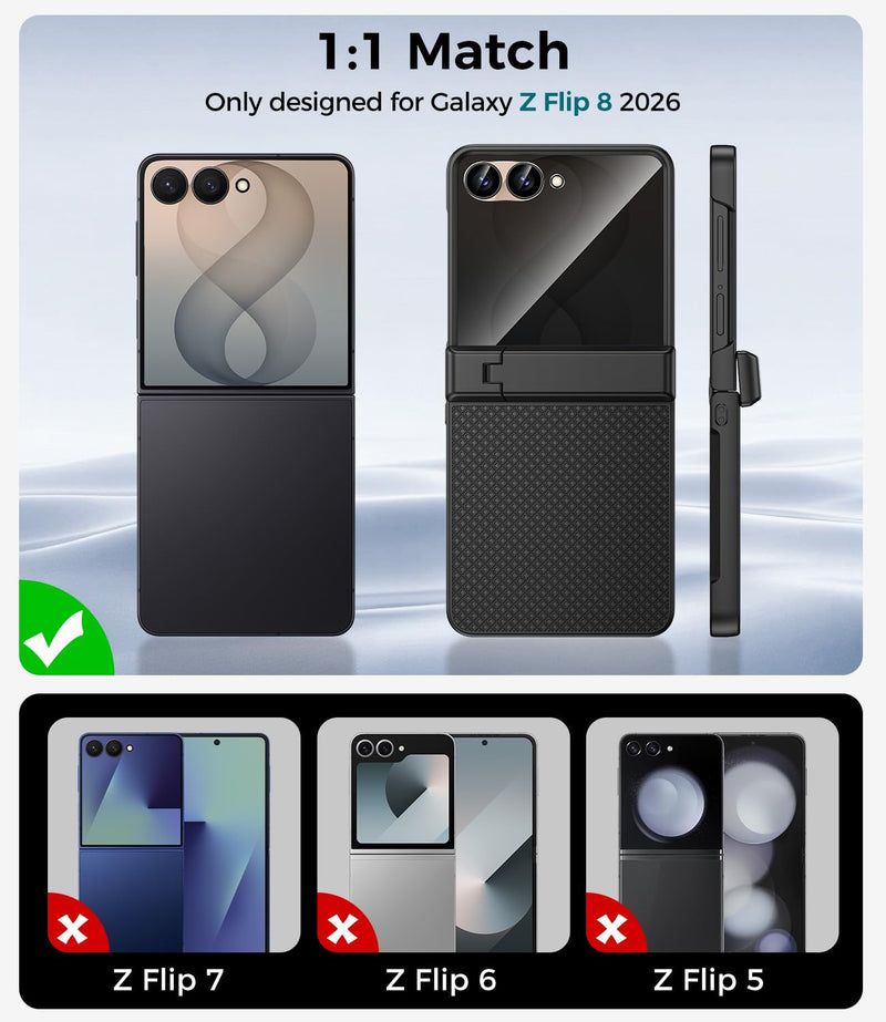 Magnetic for Samsung Galaxy Z Flip 8 Case with Hidden Kickstand, Black | with Built-in Privacy Screen Protector & Hinge Protection, Compatible with MagSafe, Shockproof Non-Slip Textured Phone Cover