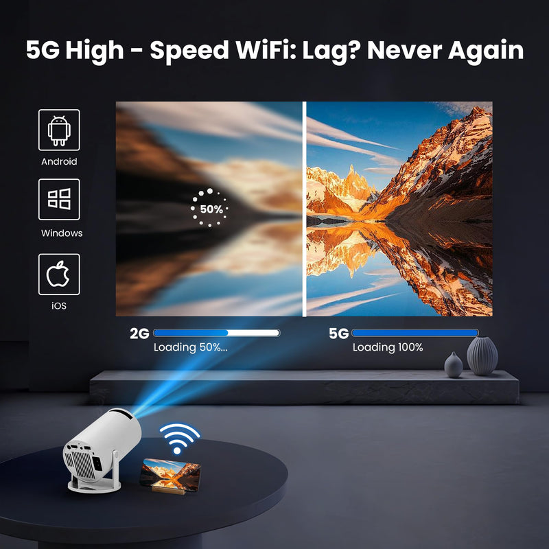 [Auto Keystone]HY300Pro Portable Mini Projector with Wi-Fi Bluetooth USB HDMI, Full HD 1080P 4K Support, Built-in Android Netflix & YouTube Ready, Home movie theater, Kids Gift,Phone & PC Mirroring