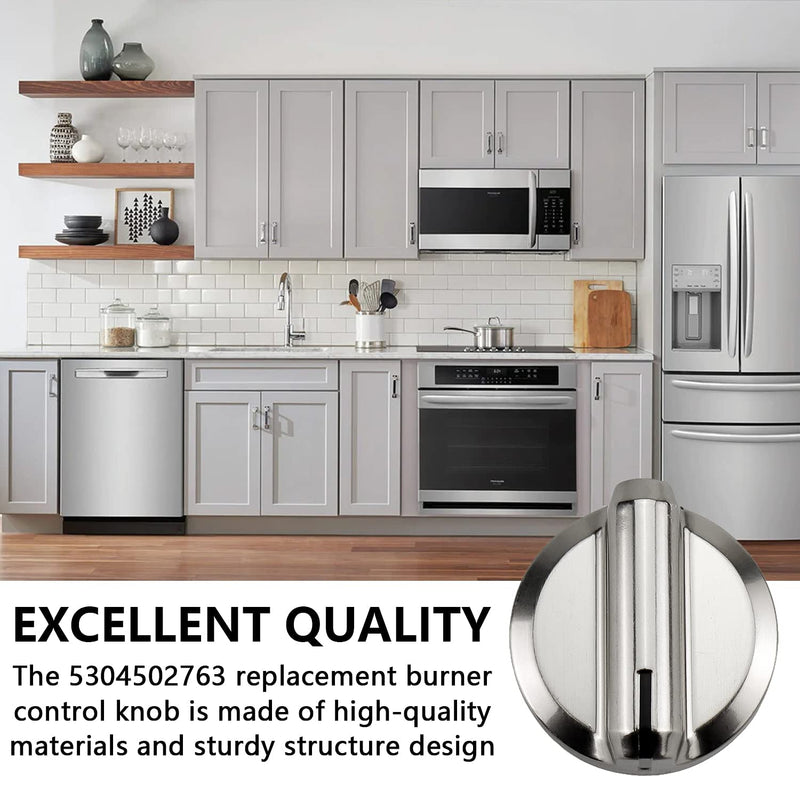 Funmit 5304502763 Range Control Knob Replacement for Frigidaire Stove Replaces PS11724147 AP5984069 EAP11724147 4279473, D Shaped Shaft with Metal Insert, Silver Plastic, 5 Pack