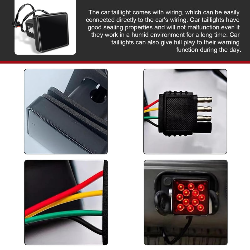 MLY 1 PC 15 LED Hitch Cover, Waterproof Trailer Hitch Cover, Square Tow Tail Light, Universal Brake Light Fit for 2 Inch Towing Receiver (Black)