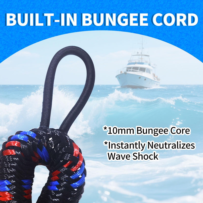 4ft Bungee Dock Line with 2 Loops and 1 Clip, 2025 Newly Upgraded Mooring Rope for Boats (Black,red,Blue) black,red,blue