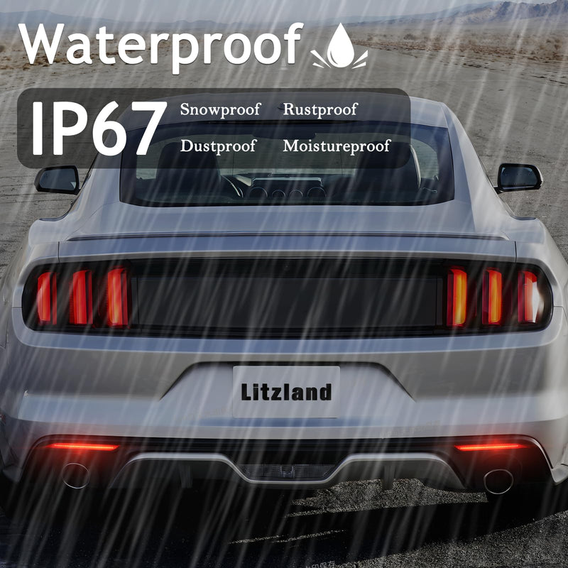 litzland LED Rear Reflector Light Compatible with Ford Mustang 2015 2016 2017 Clear Lens Led Red Brake Tail Lamps