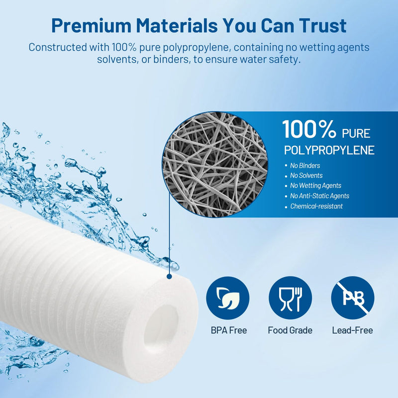 5 Micron 10" x 2.5" PP Grooved Sediment Water Filter Cartridge, 6 Pack | Whole House Water Filter Replacement for AP110, WHKF-GD05, AO-WH-PREV-R2, 4WH-STDGR-F02, SGC-25-1005, CFS110, FPMBG-5-975 5 Micron