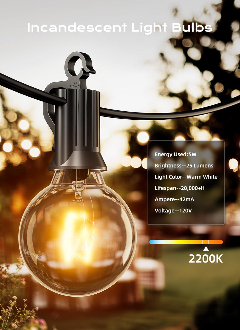 Brightown G40 Clear Light Bulbs Outdoor Light Bulbs Globe E12 Candelabra Screw Base, Incandescent Round Warm Replacement Glass Bulbs for Patio String Lights, 5W 120V, Pack of 50 50 Count