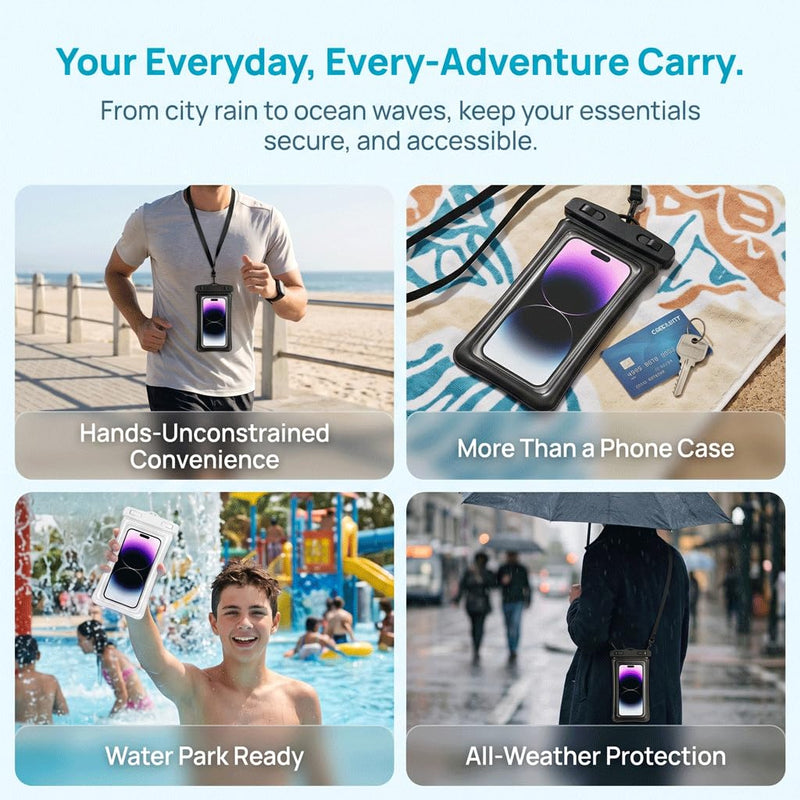 Waterproof Phone Pouch Case-[2 Pack][Easy Lock & Heavy Duty] IPX8 Water Proof Cell Phone Dry Bag for Beach,Swim Protector for iPhone 17 16 15 14 13 12 11 Pro Max Plus, Galaxy S25,7.2",Black and White