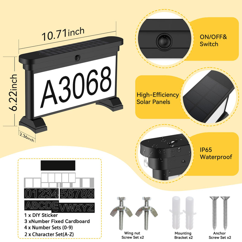 LumiZen Solar Address Sign,Double-Sided 3-Color Lighting LED Mailbox Number Plaque,Waterproof Outdoor Address Plaque for Mailbox Topper, Address Numbers House Numbers