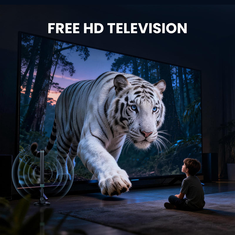 Amplified Digital TV Antenna for Smart TV Indoor Local Channels, Switchable Signal Booster HDTV Antenna for Long Range, Digital Antenna 4K 1080p HD Free Channels VHF/UHF 28dB