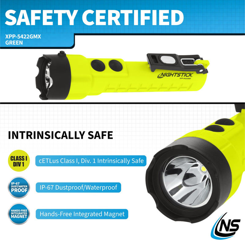 Nightstick XPP-5422GMX X-Series Intrinsically Safe Dual-Light Flashlight with Dual Magnets, Green/Black Green/Black - 2 magnets