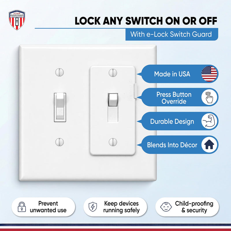 eLock Switch Guard for Toggle Switches | Child Proof Light Switch Lock with ON/OFF Push Button | Made in USA | Protect Devices, TV's, Security Camera, Gas Fireplace | Safety Cover | Ivory | 2 Pack 2 Count