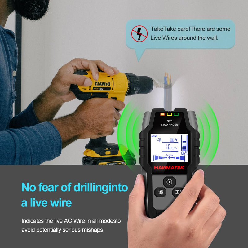 HANMATEK Stud Finder Wall Scanner - 5 in 1 Electronic Wall Wood Stud Finder,Audio Alarm and HD LCD Display with Updated Positioning Hole for Center and Edge of Wood AC Wire Metal Studs Joist Pipe Gray