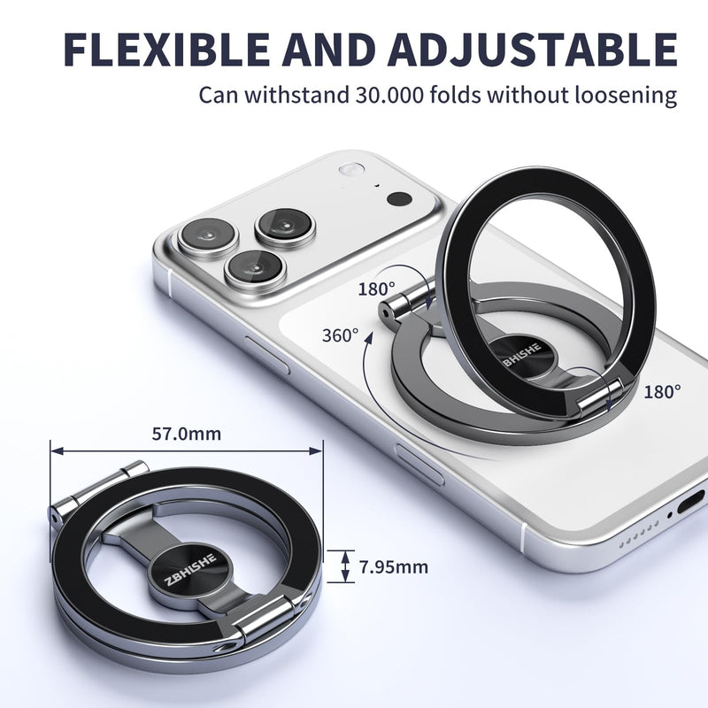 Magnetic Phone Ring for MagSafe Grip [Phone Holder] [Dual-Sided Magnetic] [Magnet Phone Stand Grip Compatible with Car Mounts] Mag Safe Accessory for iPhone 17/16/15/14/13 Pro Max Plus, Grey