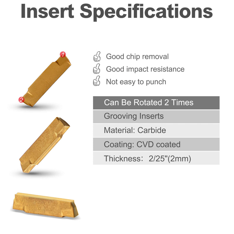 5/8" Large Shank Lathe Grooving & Part-Off Set (3pcs), Internal & External Deep Grooving, 10pcs TiN Coated MGMN200 Inserts, Extra-Rigid Nitrided Stability 2PCS Threading Holder + 10PCS Carbide Inserts