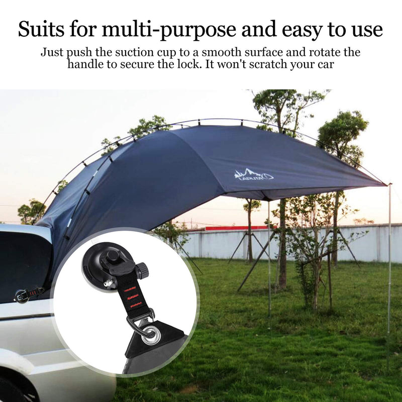 CONBOLA Suction Cups Hooks Heavy Duty Camper Accessories Car Camping Essentials Tie Down 2 Pieces Suction Cup with Securing Hook Strong Power for Car Awning Boat SUV Tent Window Glass.(2 pcs) Classic red line Black-2 Pieces