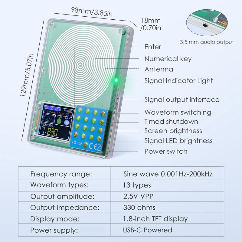 Schumann Resonance Generator, Rechargeable 7.83Hz Frequency Generator for Healing, 13 Waveform Modes 0.001Hz-200KHz Adjustable Frequency Schumann Sine Wave Generator, Frequency Healing Device