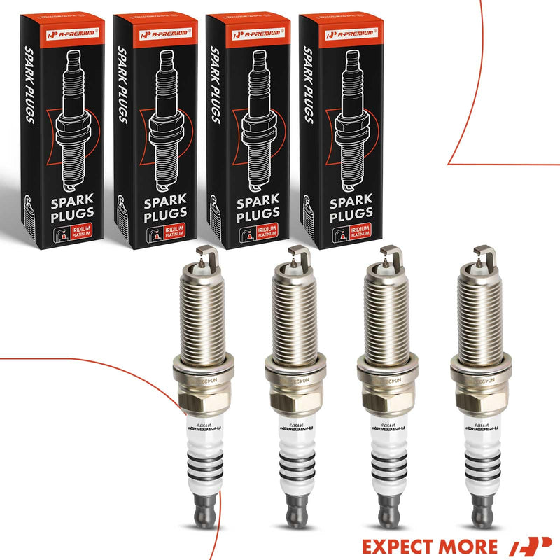 A-Premium Iridium Platinum Spark Plugs Compatible with Honda CR-V, Civic, Accord, Crosstour & Hyundai Elantra, Elantra Coupe/GT, Sonata, Santa Fe, Santa Fe Sport, Tucson, Venue & Kia Soul, Pack of 4