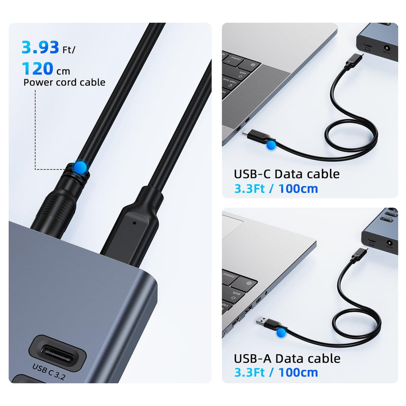 Powered USB Hub 10Gbps, 17 Ports 96W USB 3.2 Hub(10 USB-A 3.2 Ports+3 QC 24W Fast Charging Ports+2 USB-C 3.2 Ports+SD/TF Card Reader), 12V/8A Power Adapter for Laptop, PC, Computer, HDD,Flash Drive Gray