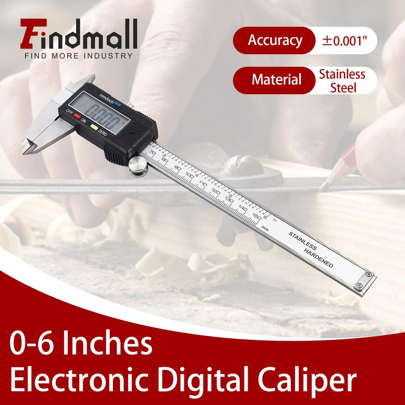 findmall Electronic Digital Caliper Stainless Steel Body with Large LCD Screen 0-6 Inches Inch/Millimeter