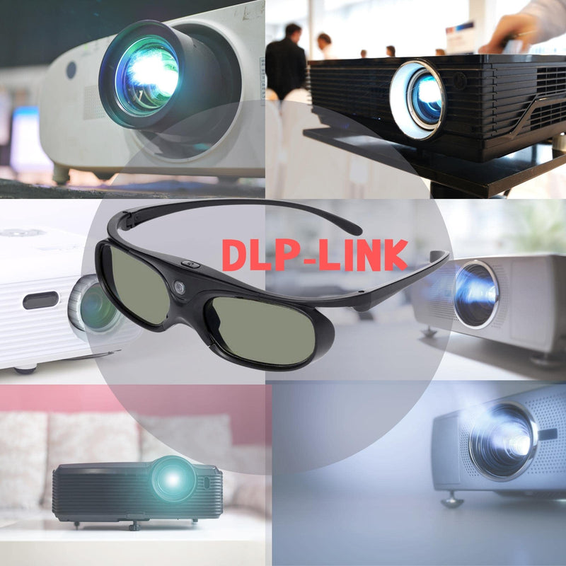 Sintron 2X ST08-DLP 3D Active DLP-Link Glasses Eyewear Rechargeable - 144Hz for 3D-Ready DLP Projectors Including Optoma, BenQ, Acer, Dell, Viewsonic, Vivitek, Sharp, LG, NEC, Mitsubishi (Black) Black