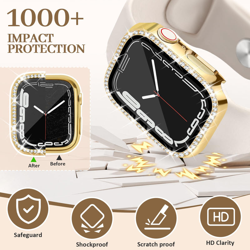 JR.DM Bling Case Compatible with Apple Watch Series 4/5/6/SE/SE2/SE3 HD Screen Protector 40mm, Women Sparkling Diamond Rhinestone Bumper Protective Face Cover for iWatch Accessories, Gold A1-1pcs-Gold 40 Mm for Series 6/5/4/se/se2/se3