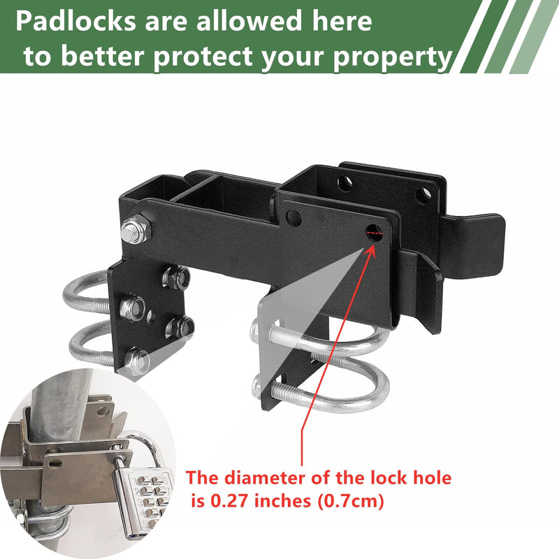 BiJun Chain Link Double Gate Latch for 1-3/8 Inch Gate Frames - Strong Arm Design with Padlock Holes,Chain Link Fence Latch for Ranch Fences & Yard Gates (Black) Black