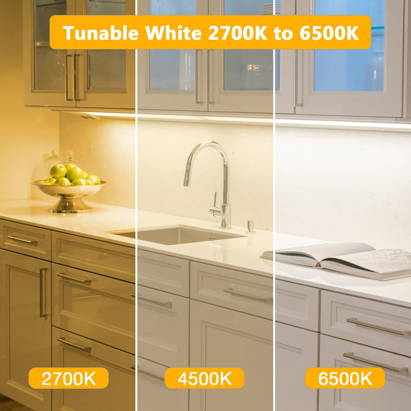 DAYBETTER COB LED Strip Lights, Tunable White(2700K-6500K) COB LED Lights with 6080 LEDs, 24V Adapter, RF Remote, Dimmable High Density Uniform LED Strip for Bedroom, Kitchen, Cabinet, CRI90+, 32.8ft Tunable White(2700K-6500K)