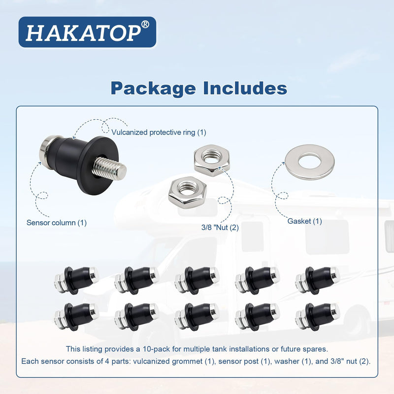 HAKATOP 10-Pack RV Water Tank Probe Sensors, Screw-in Water Level Sensors for Fresh Gray Black Water Tanks, Replacement Tank Sensors for RV Water Gauge Systems